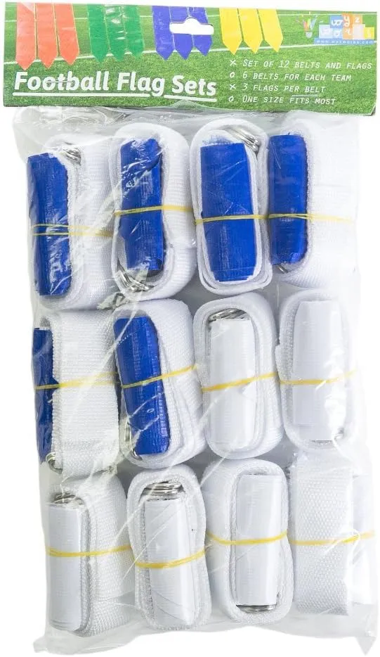 WYZworks 12 Player Adjustable Flag Football Youth/Adult Set, 3 Flags per Belt, Side Release Buckle, 36 Flags, 6 v 6 Set